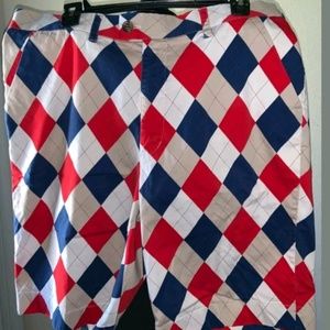 Loudmouth red and blue Argyle golf shorts size 34